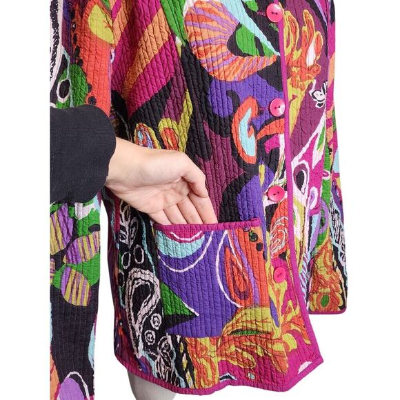 Vtg Handmade Reversible Quilted Funky Retro Purple Colorful Abstract Jacket Sz S - Picture 5 of 7